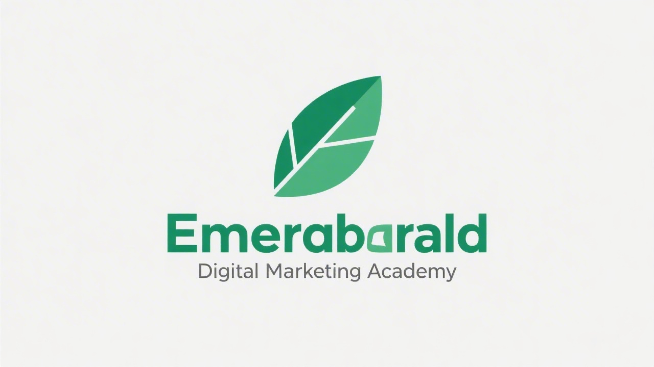 Simple emerald wordmark logo reading Emerald Digital Marketing Academy with a clean geometric leaf icon, flat shapes, and minimal lines for easy reproduction.